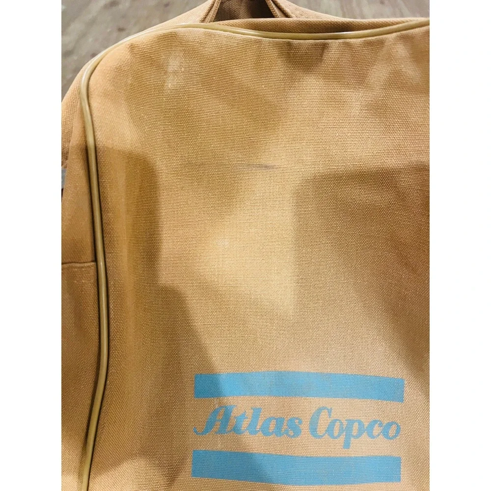 Vintage Atlas Copco Canvas Messenger Bag Tan Blue Industrial Shoulder Bag Work